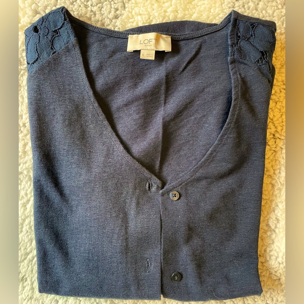 Loft Short Sleeve Cardigan|Navy Blue|Front Button Down|Size Medium